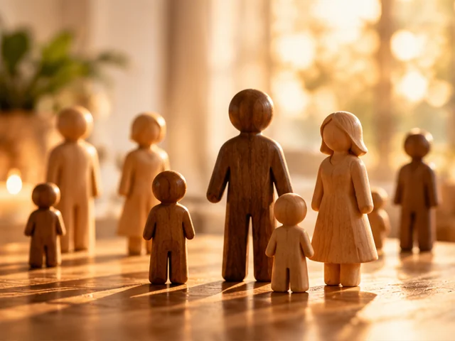 Bonecos de madeira simbolizando uma família